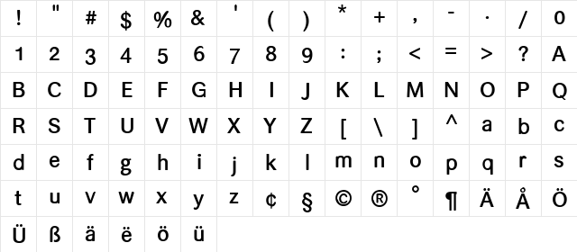 helvari Medium  glyph index