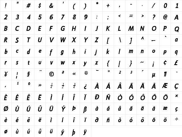 Emory Bold Italic  glyph index