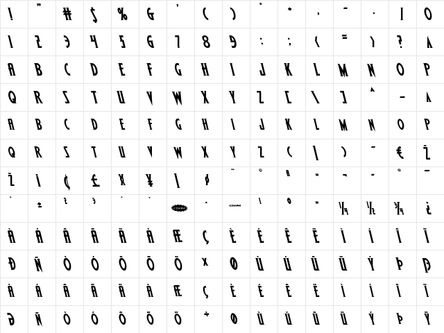 Wolf's Bane II Leftalic Italic  glyph index