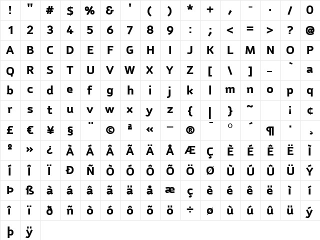 Anomoly Bold  glyph index