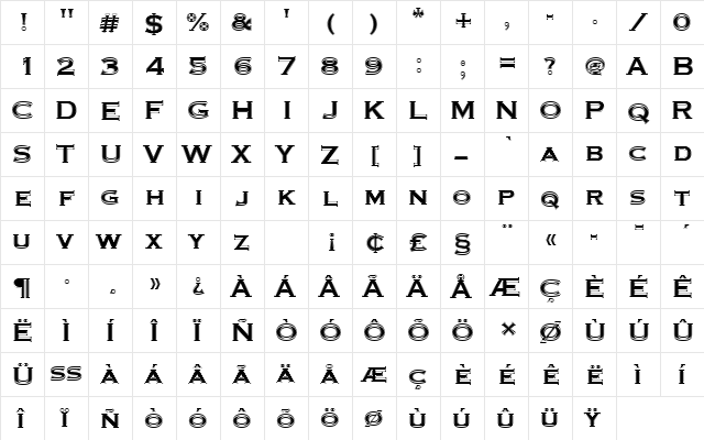 CopperplateTBolIn1 Regular  glyph index