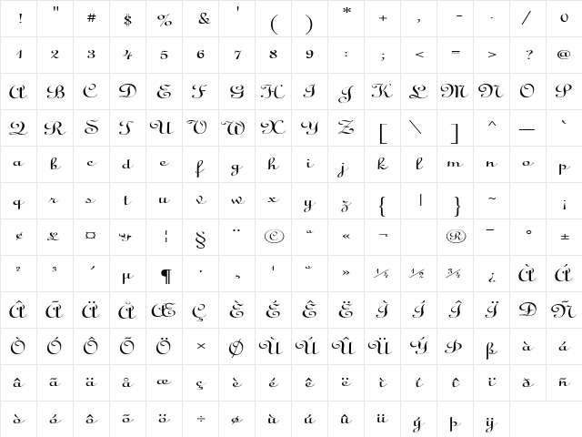 CathedralExtended Regular  glyph index