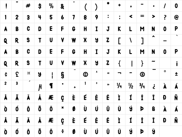 Dutch Croquettes Regular  glyph index