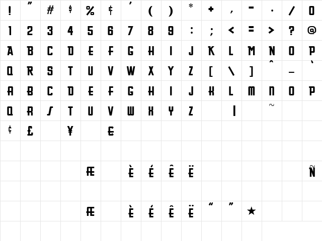 Greasy Spoon Menu Regular  glyph index