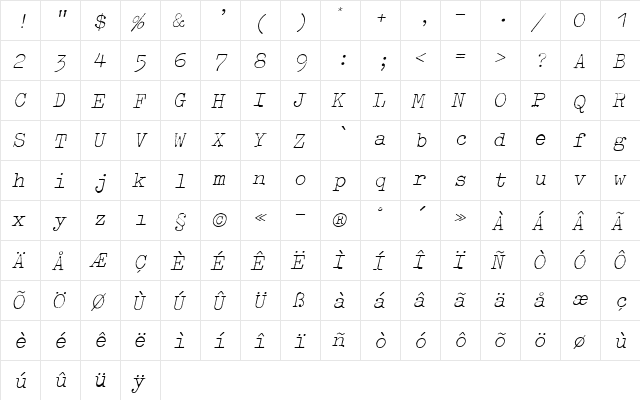 Typewriter ExtraLight  glyph index