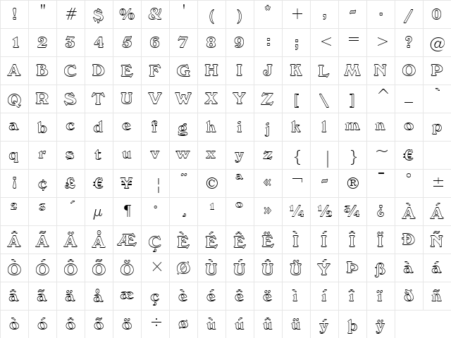 Windsor Oul BT Regular  glyph index
