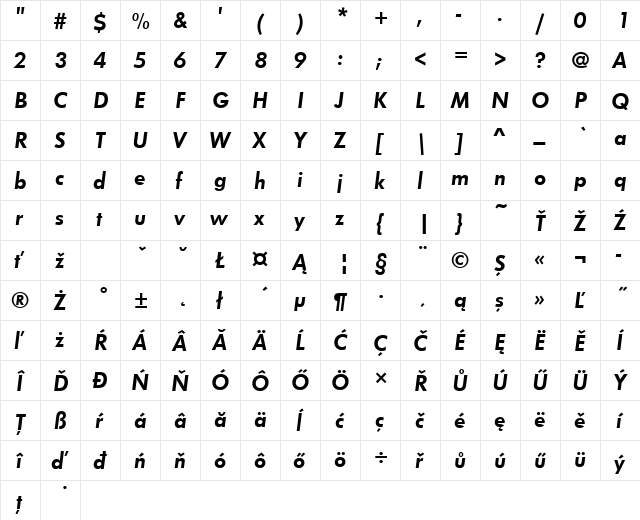 FuturaTEEDem Italic  glyph index