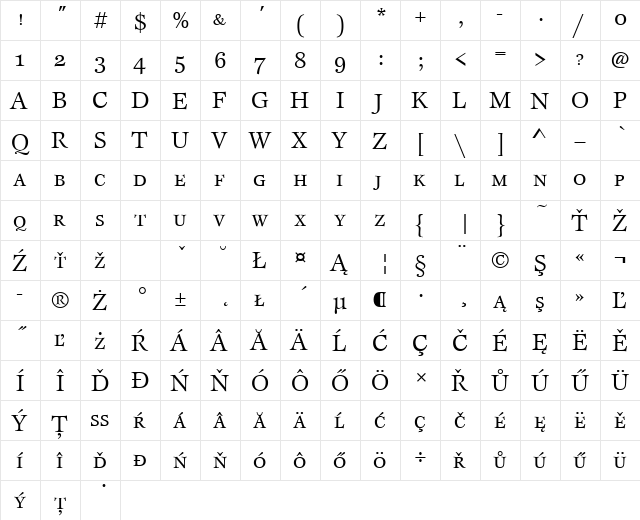 EspritSCItcTEEBoo Regular  glyph index