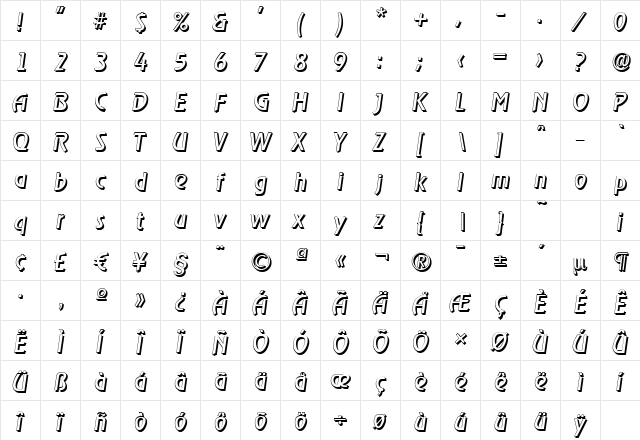 OnStageShadow Italic  glyph index