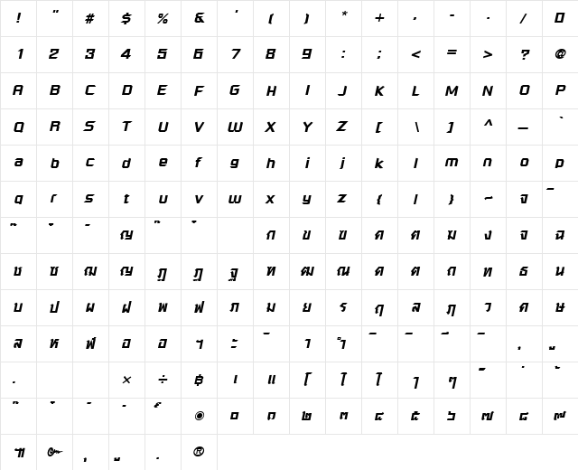 PSL-Advert Bold Italic  glyph index