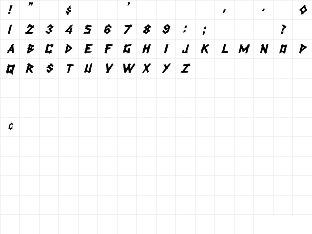 Talkin 1 Italic  glyph index