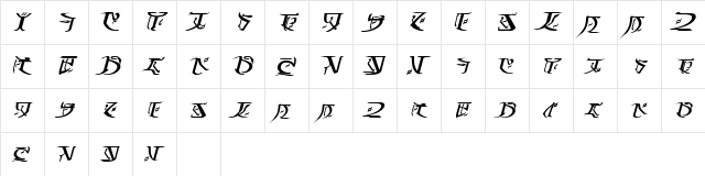 Falmer Bold Italic  glyph index