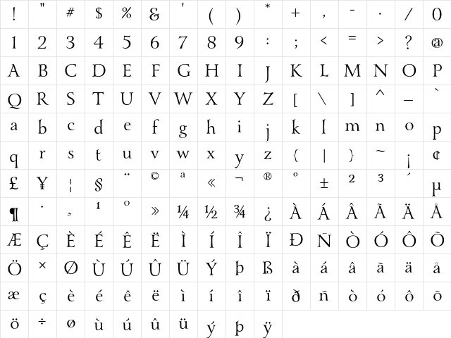 YanaR Regular  glyph index