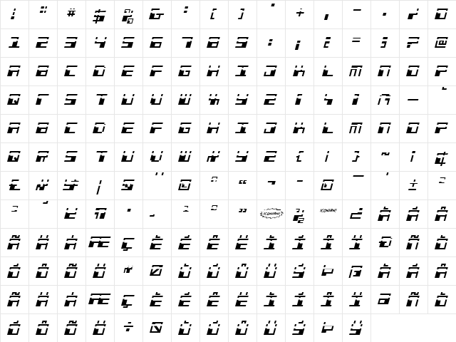 Phaser Bank Laser Italic Italic  glyph index