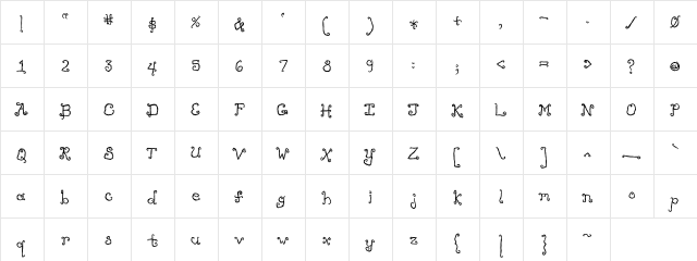 LikeCockatoos Bold  glyph index