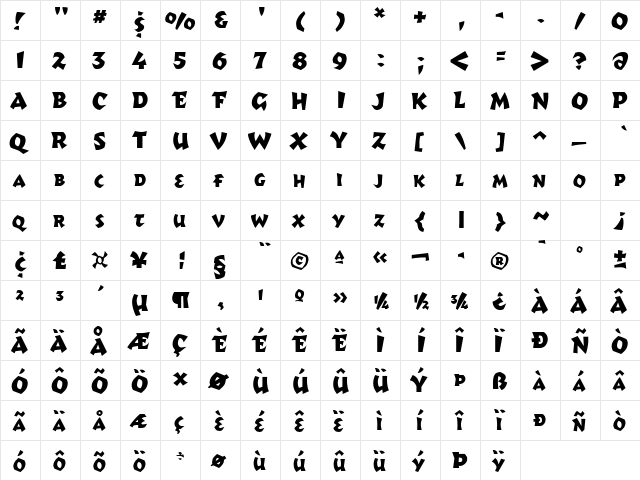 Romulus Regular  glyph index