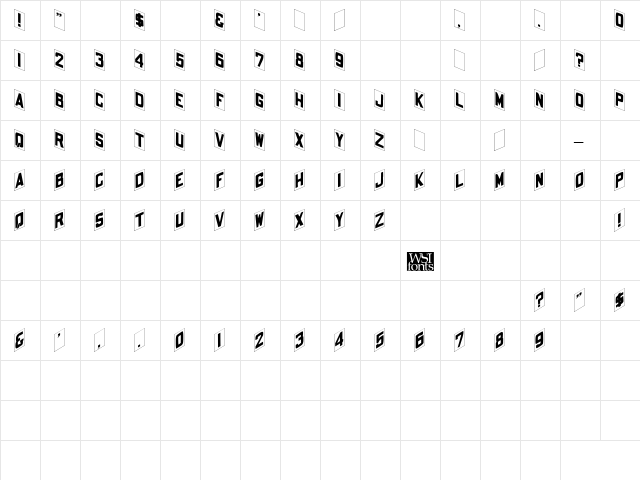 Placard Regular  glyph index