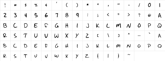 Write Like Jesse Regular  glyph index