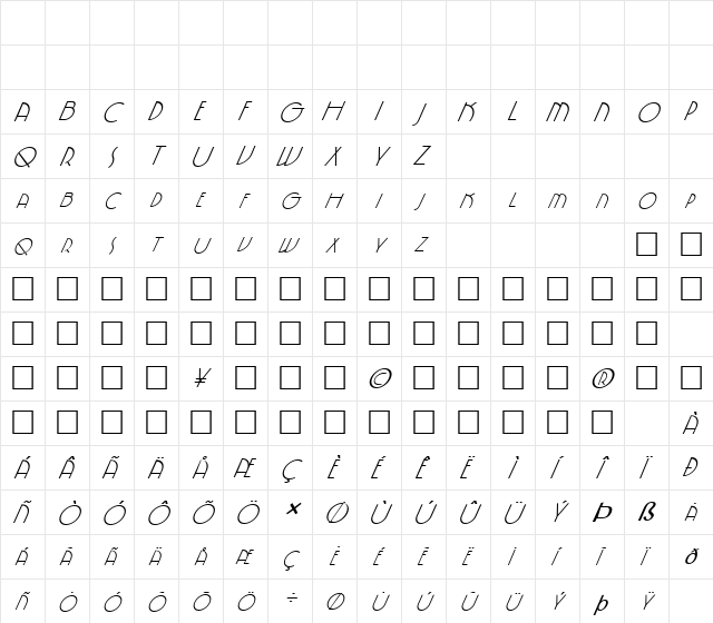 FZ JAZZY 5 ITALIC Normal  glyph index