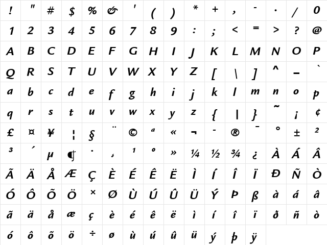 Legacy Sans ITC Regular  glyph index