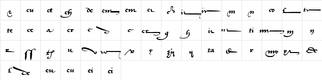 Historical Medium  glyph index