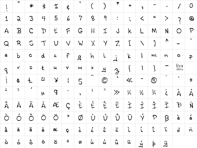 LEHN021 Regular  glyph index