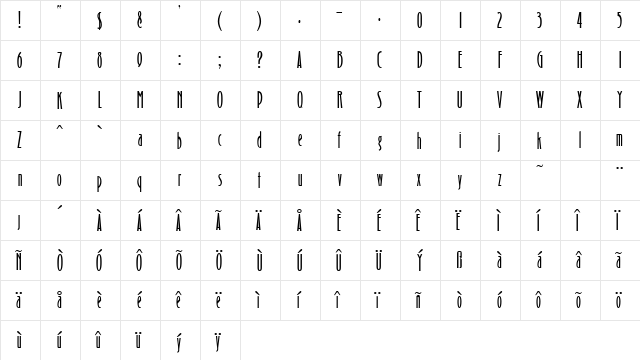 Bradshaw Regular  glyph index
