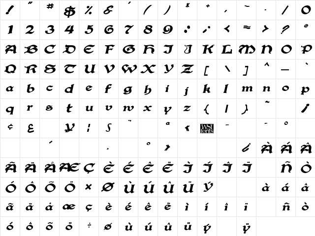 Gregorian BoldItalic  glyph index