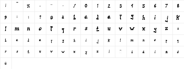 addiel Bold  glyph index