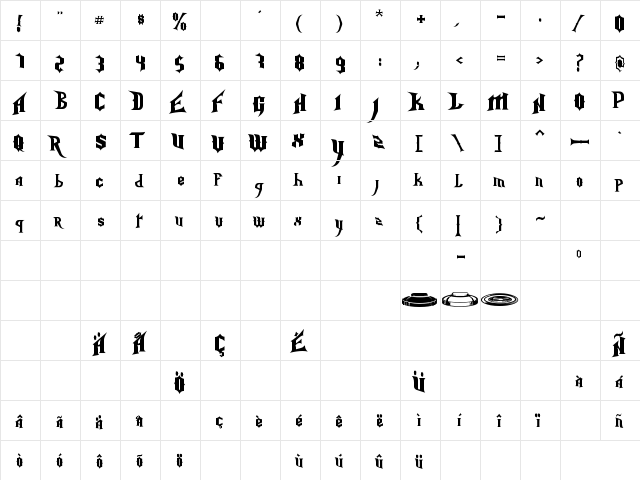 Nightmare Hero Regular  glyph index
