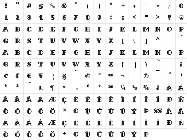 Delano Regular  glyph index