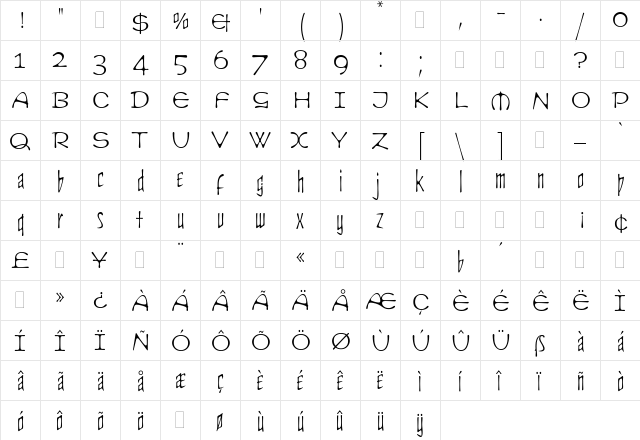 CultPlain Regular  glyph index