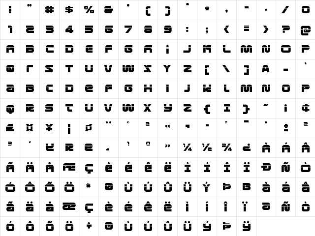 Metronauts Laser Regular  glyph index