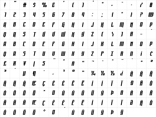 Night Traveler Extra-Expand It Regular  glyph index