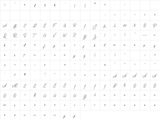 Berlindah Regular  glyph index