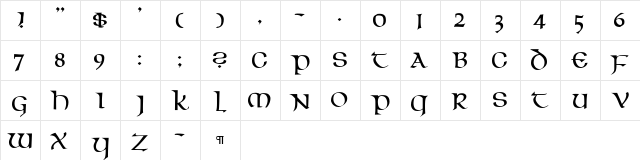 CallifontsC24PostScript Regular  glyph index