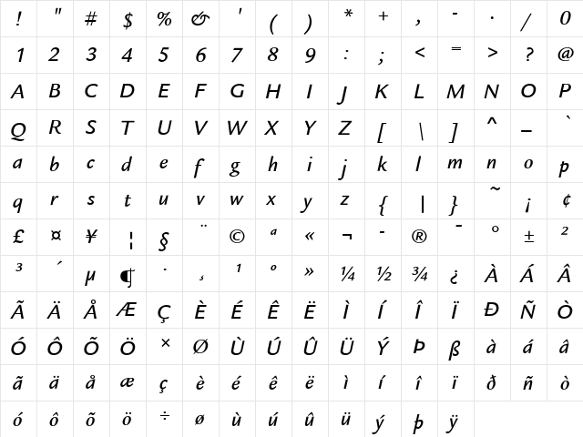 Legacy Sans ITC Regular  glyph index