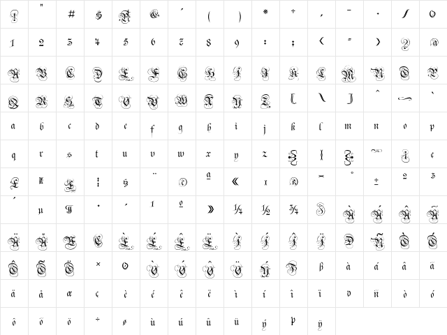 Carol Regular  glyph index