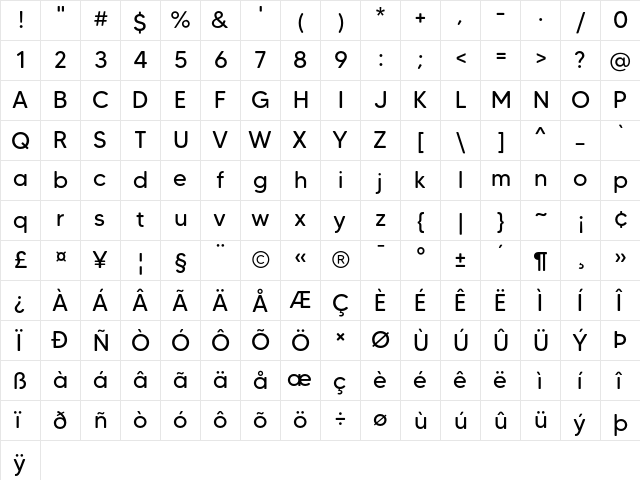 MADE Tommy Soft Regular  glyph index