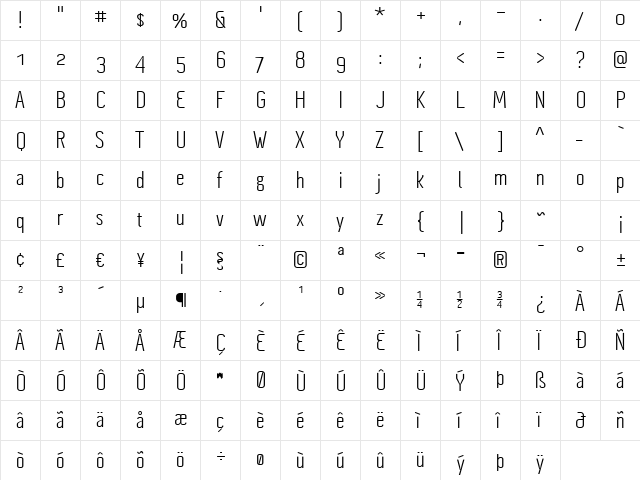 Cynapse Pro OSF Regular  glyph index