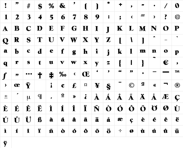 Goudx-ExtraBold Regular  glyph index