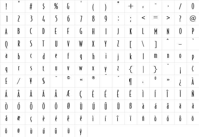 OPTIJake Medium  glyph index