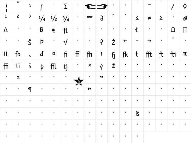 Alega-NormalExpert Regular  glyph index