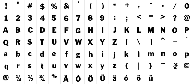 Poterski HND CE Bold  glyph index