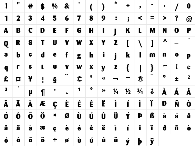 Barmeno-ExtraBold Extra Bold  glyph index