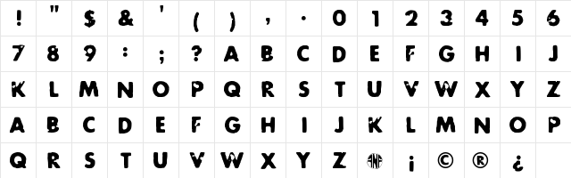 New Regular  glyph index