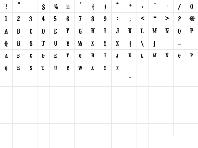 OldWest Regular  glyph index