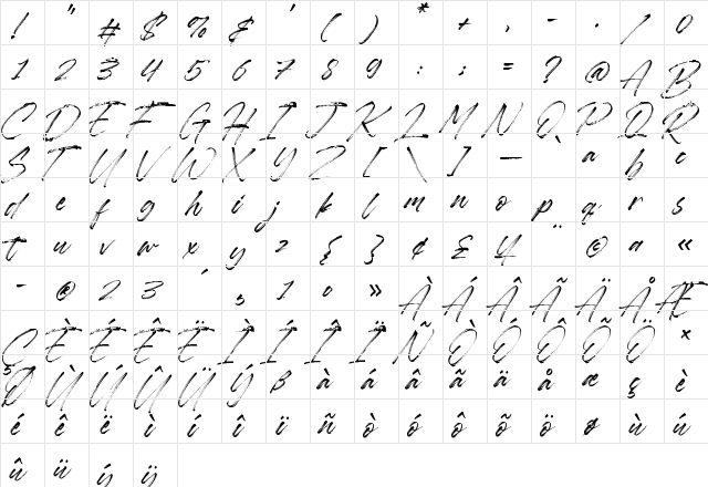 Rawless Regular  glyph index