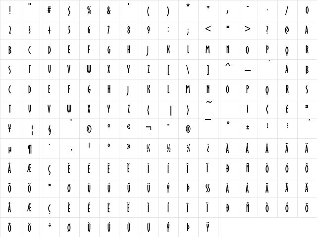 URWOklahomaD Regular  glyph index