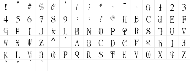 Skreech Regular  glyph index